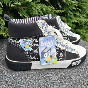 New Adult Unisex Bluey High Top Sneakers Graffiti Black White & Blue Ground Up